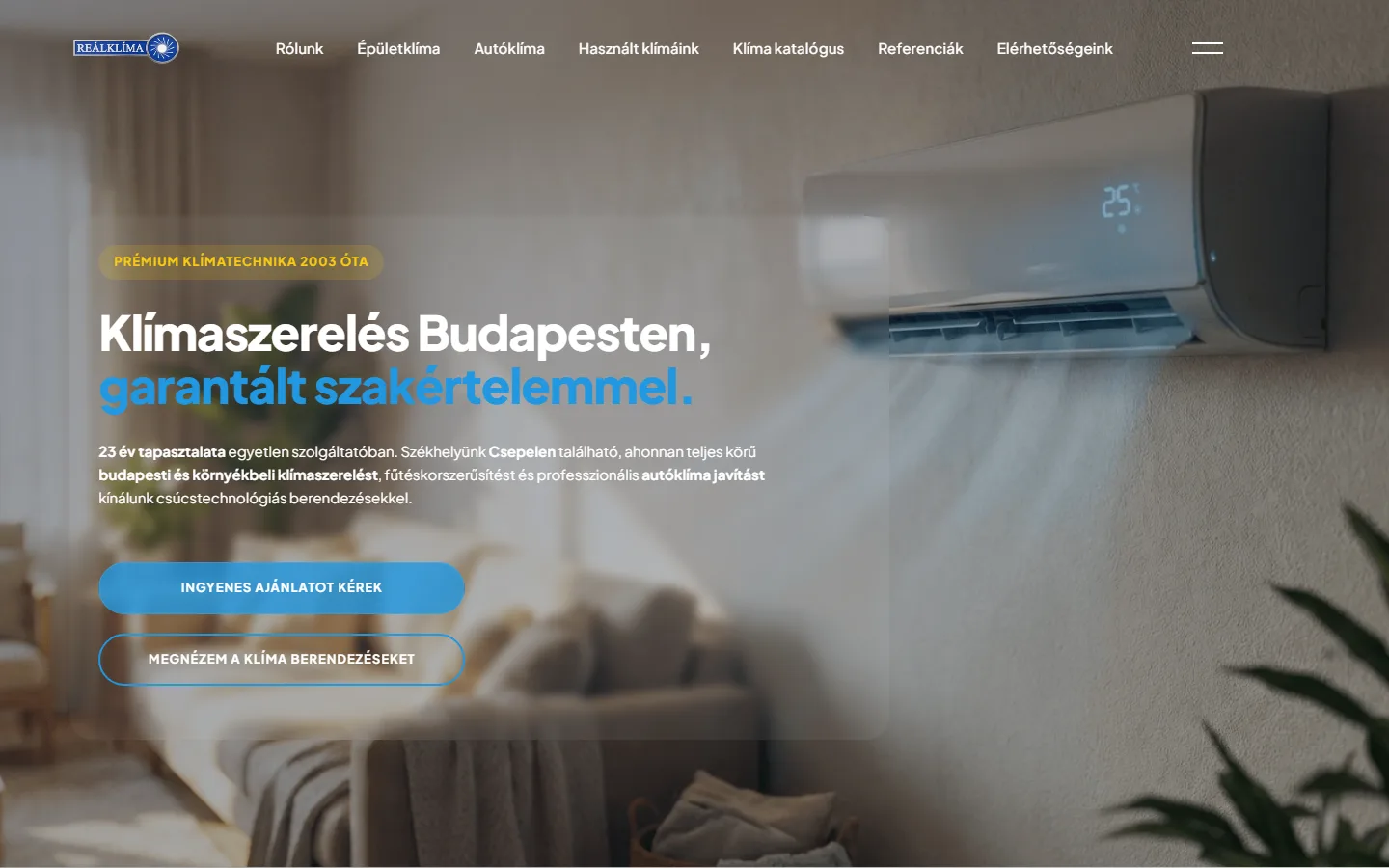 Clima.hu weboldal főoldala