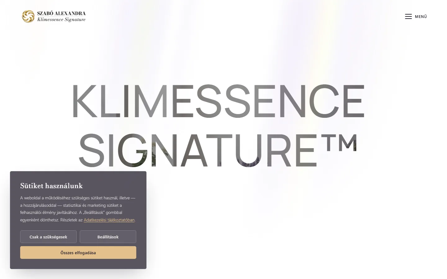 A Klimessence Signature weboldala, wellness stúdió egyedi időpontfoglalóval