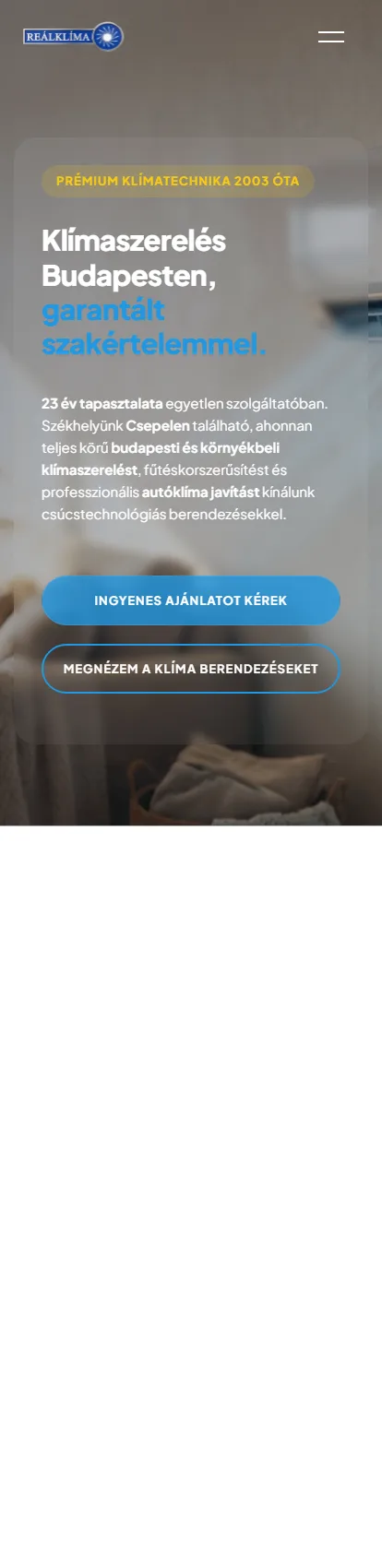 A Clima.hu főoldala mobilnézetben