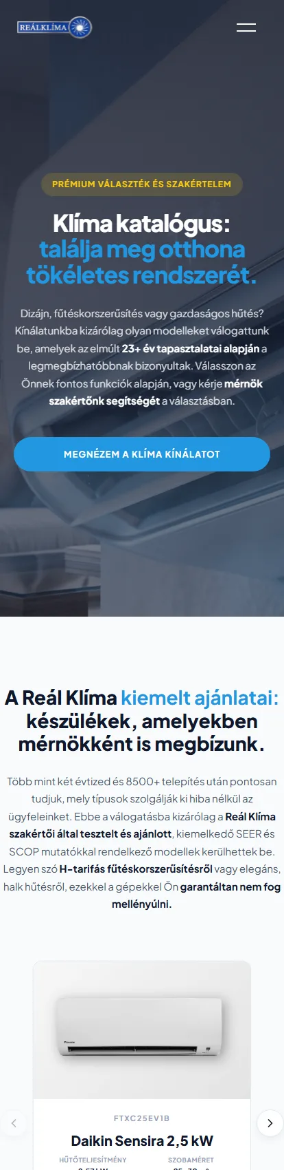 A Clima.hu klíma-katalógusa mobilnézetben